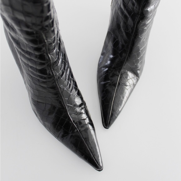 Stuart Weitzman Croc Embossed Patent Leather Stiletto Booties - Picture 6 of 7